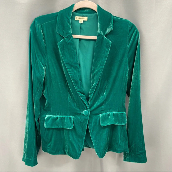 For Love & Lemons Viva Emerald Silk Blend Velvet Blazer Size Small - Picture 2 of 14